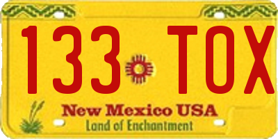 NM license plate 133TOX