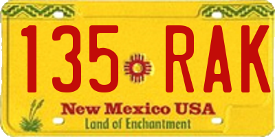 NM license plate 135RAK