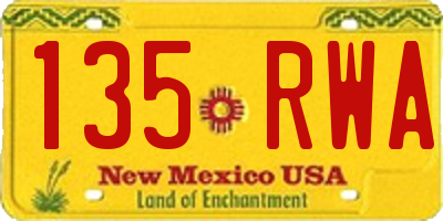 NM license plate 135RWA