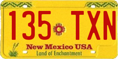 NM license plate 135TXN