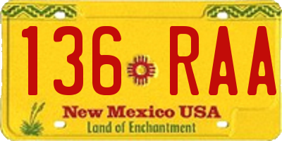 NM license plate 136RAA