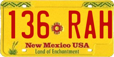 NM license plate 136RAH