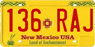 NM license plate 136RAJ