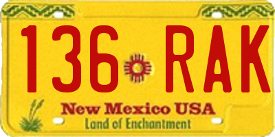 NM license plate 136RAK