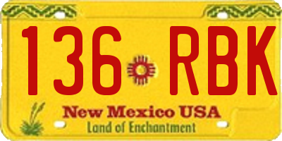 NM license plate 136RBK