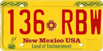 NM license plate 136RBW