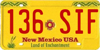 NM license plate 136SIF