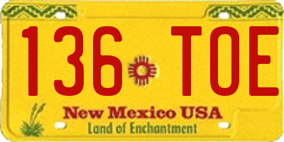 NM license plate 136TOE