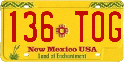 NM license plate 136TOG