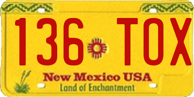 NM license plate 136TOX