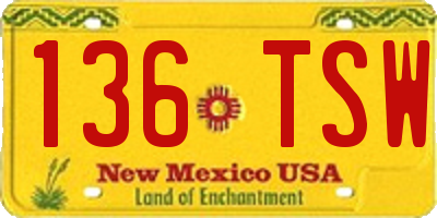 NM license plate 136TSW
