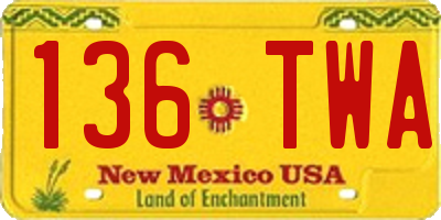 NM license plate 136TWA