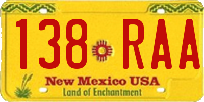 NM license plate 138RAA