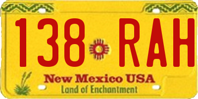 NM license plate 138RAH