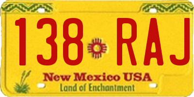 NM license plate 138RAJ