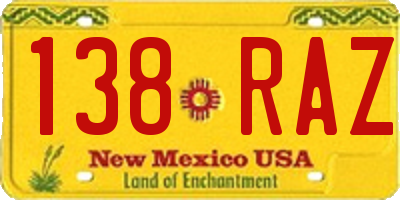 NM license plate 138RAZ