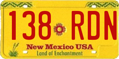 NM license plate 138RDN