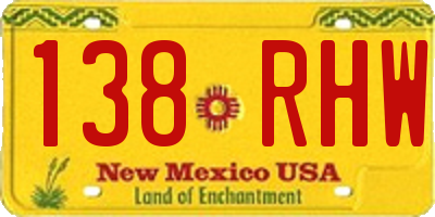 NM license plate 138RHW