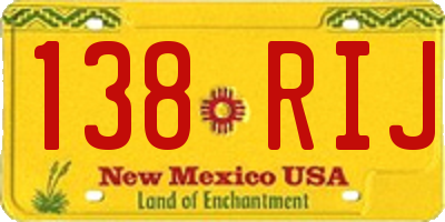 NM license plate 138RIJ