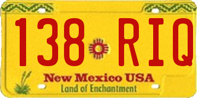 NM license plate 138RIQ