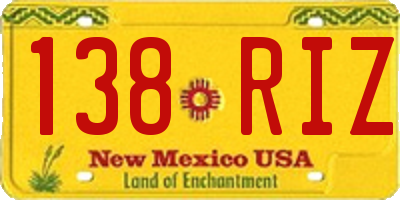 NM license plate 138RIZ