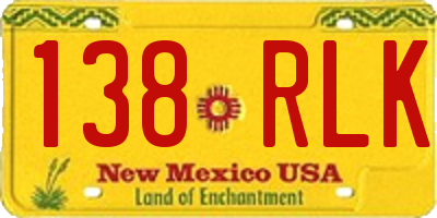 NM license plate 138RLK