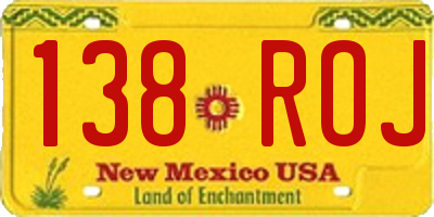 NM license plate 138ROJ