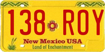 NM license plate 138ROY