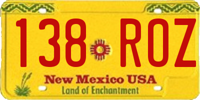 NM license plate 138ROZ