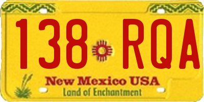 NM license plate 138RQA