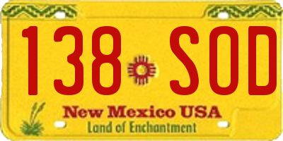 NM license plate 138SOD