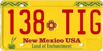 NM license plate 138TIG