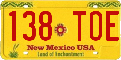NM license plate 138TOE