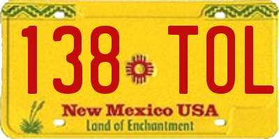 NM license plate 138TOL