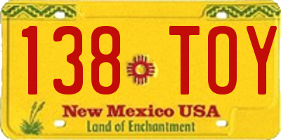 NM license plate 138TOY
