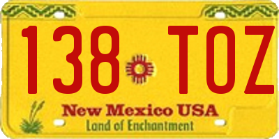 NM license plate 138TOZ