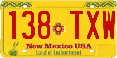 NM license plate 138TXW