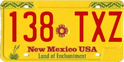 NM license plate 138TXZ