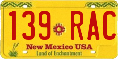 NM license plate 139RAC