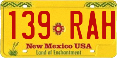 NM license plate 139RAH