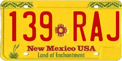 NM license plate 139RAJ