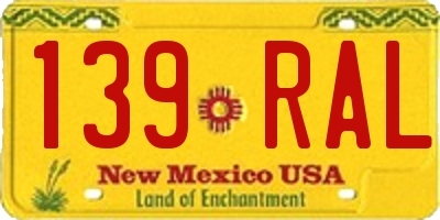 NM license plate 139RAL