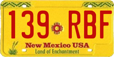 NM license plate 139RBF