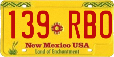 NM license plate 139RBO