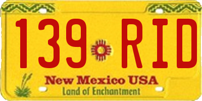 NM license plate 139RID