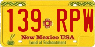 NM license plate 139RPW