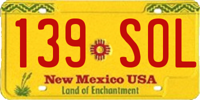 NM license plate 139SOL