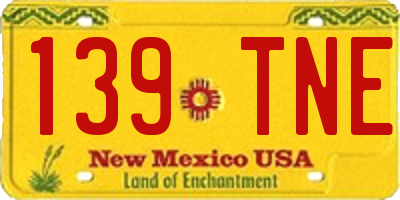 NM license plate 139TNE