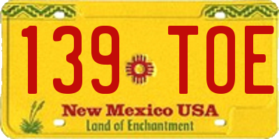 NM license plate 139TOE