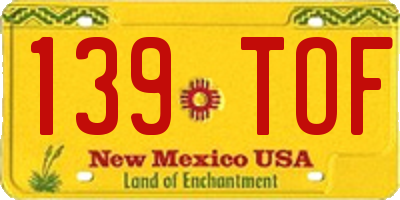 NM license plate 139TOF